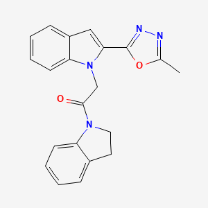 molecular formula C21H18N4O2 B2404608 1-(indolin-1-yl)-2-(2-(5-methyl-1,3,4-oxadiazol-2-yl)-1H-indol-1-yl)ethanone CAS No. 923165-37-1