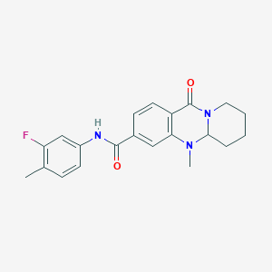 molecular formula C21H22FN3O2 B2404631 N-(3-fluoro-4-methylphenyl)-5-methyl-11-oxo-5,6,7,8,9,11-hexahydro-5aH-pyrido[2,1-b]quinazoline-3-carboxamide CAS No. 1574566-38-3
