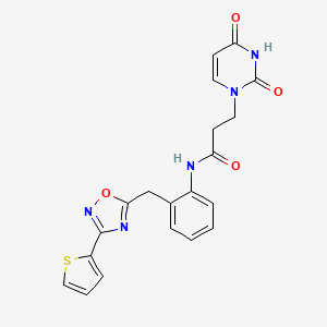 molecular formula C20H17N5O4S B2404632 3-(2,4-dioxo-3,4-dihydropyrimidin-1(2H)-yl)-N-(2-((3-(thiophen-2-yl)-1,2,4-oxadiazol-5-yl)methyl)phenyl)propanamide CAS No. 1705825-34-8