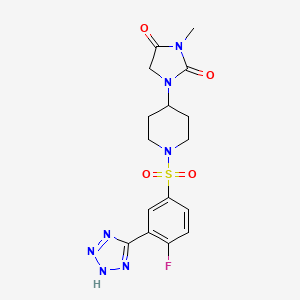 molecular formula C16H18FN7O4S B2404640 1-(1-((4-fluoro-3-(1H-tetrazol-5-yl)phenyl)sulfonyl)piperidin-4-yl)-3-methylimidazolidine-2,4-dione CAS No. 2210141-16-3