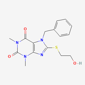 molecular formula C16H18N4O3S B2404650 7-benzyl-8-((2-hydroxyethyl)thio)-1,3-dimethyl-1H-purine-2,6(3H,7H)-dione CAS No. 332388-41-7