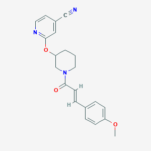 molecular formula C21H21N3O3 B2404670 (E)-2-((1-(3-(4-甲氧基苯基)丙烯酰)哌啶-3-基)氧基)异烟腈 CAS No. 2035022-64-9