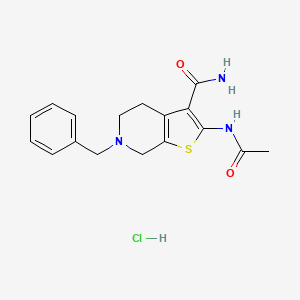 molecular formula C17H20ClN3O2S B2404671 2-Acetamido-6-benzyl-4,5,6,7-tetrahydrothieno[2,3-c]pyridine-3-carboxamide hydrochloride CAS No. 1052546-30-1