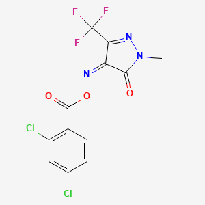 molecular formula C12H6Cl2F3N3O3 B2404675 [(4Z)-1-methyl-5-oxo-3-(trifluoromethyl)-4,5-dihydro-1H-pyrazol-4-ylidene]amino 2,4-dichlorobenzoate CAS No. 866038-78-0