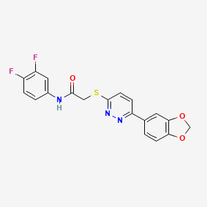 molecular formula C19H13F2N3O3S B2404678 2-[6-(1,3-苯并二氧杂环-5-基)吡哒嗪-3-基]硫代基-N-(3,4-二氟苯基)乙酰胺 CAS No. 893992-85-3