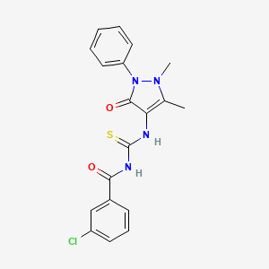 molecular formula C19H17ClN4O2S B2404685 3-氯-N-((1,5-二甲基-3-氧代-2-苯基-2,3-二氢-1H-吡唑-4-基)氨基硫代甲酰)苯甲酰胺 CAS No. 354130-24-8