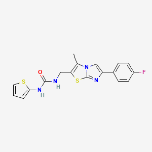 molecular formula C18H15FN4OS2 B2404686 1-((6-(4-Fluorophenyl)-3-methylimidazo[2,1-b]thiazol-2-yl)methyl)-3-(thiophen-2-yl)urea CAS No. 1421454-39-8