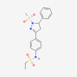 molecular formula C18H21N3O4S2 B2404688 N-(4-(1-(methylsulfonyl)-5-phenyl-4,5-dihydro-1H-pyrazol-3-yl)phenyl)ethanesulfonamide CAS No. 851782-01-9