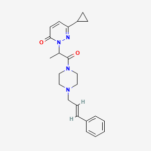 molecular formula C23H28N4O2 B2404692 (E)-2-(1-(4-cinnamylpiperazin-1-yl)-1-oxopropan-2-yl)-6-cyclopropylpyridazin-3(2H)-one CAS No. 2097939-47-2