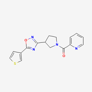 molecular formula C16H14N4O2S B2404693 Pyridin-2-yl(3-(5-(thiophen-3-yl)-1,2,4-oxadiazol-3-yl)pyrrolidin-1-yl)methanone CAS No. 2034414-15-6