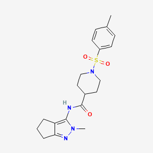 molecular formula C20H26N4O3S B2404720 N-(2-methyl-2,4,5,6-tetrahydrocyclopenta[c]pyrazol-3-yl)-1-tosylpiperidine-4-carboxamide CAS No. 1105222-37-4