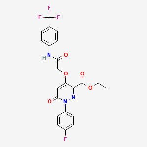 molecular formula C22H17F4N3O5 B2404748 Ethyl 1-(4-fluorophenyl)-6-oxo-4-(2-oxo-2-((4-(trifluoromethyl)phenyl)amino)ethoxy)-1,6-dihydropyridazine-3-carboxylate CAS No. 899992-48-4