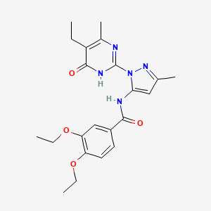 molecular formula C22H27N5O4 B2404766 3,4-diethoxy-N-(1-(5-ethyl-4-methyl-6-oxo-1,6-dihydropyrimidin-2-yl)-3-methyl-1H-pyrazol-5-yl)benzamide CAS No. 1002958-38-4