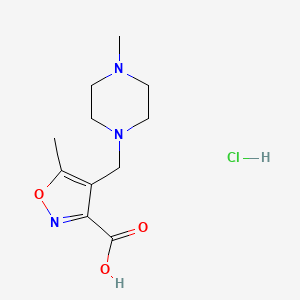 molecular formula C11H18ClN3O3 B2404773 5-Methyl-4-[(4-methylpiperazin-1-yl)methyl]isoxazole-3-carboxylic acid hydrochloride CAS No. 1431966-48-1