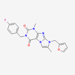 molecular formula C21H18FN5O3 B2404791 3-(4-fluorobenzyl)-8-(furan-2-ylmethyl)-1,7-diméthyl-1H-imidazo[2,1-f]purine-2,4(3H,8H)-dione CAS No. 896805-04-2