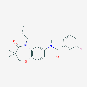 molecular formula C21H23FN2O3 B2404798 N-(3,3-dimethyl-4-oxo-5-propyl-2,3,4,5-tetrahydrobenzo[b][1,4]oxazepin-7-yl)-3-fluorobenzamide CAS No. 921864-41-7