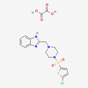 molecular formula C18H19ClN4O6S2 B2404827 2-((4-((5-氯噻吩-2-基)磺酰基)哌嗪-1-基)甲基)-1H-苯并[d]咪唑草酸盐 CAS No. 1351631-14-5