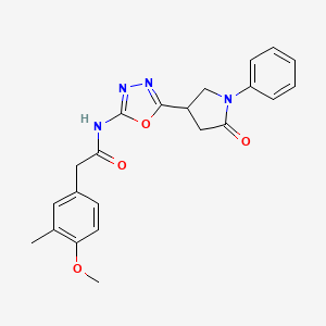 molecular formula C22H22N4O4 B2404832 2-(4-メトキシ-3-メチルフェニル)-N-[5-(5-オキソ-1-フェニルピロリジン-3-イル)-1,3,4-オキサジアゾール-2-イル]アセトアミド CAS No. 1286719-15-0