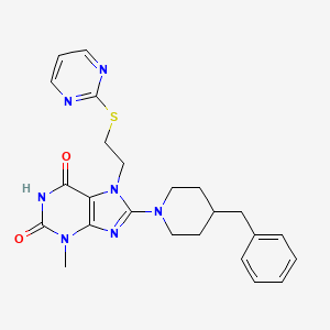 molecular formula C24H27N7O2S B2404840 8-(4-benzylpiperidin-1-yl)-3-methyl-7-(2-(pyrimidin-2-ylthio)ethyl)-1H-purine-2,6(3H,7H)-dione CAS No. 714285-95-7