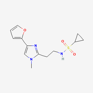 molecular formula C13H17N3O3S B2404856 N-(2-(4-(furan-2-yl)-1-methyl-1H-imidazol-2-yl)ethyl)cyclopropanesulfonamide CAS No. 1421468-17-8