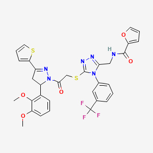 molecular formula C32H27F3N6O5S2 B2404861 N-((5-((2-(5-(2,3-二甲氧基苯基)-3-(噻吩-2-基)-4,5-二氢-1H-吡唑-1-基)-2-氧代乙基)硫代)-4-(3-(三氟甲基)苯基)-4H-1,2,4-三唑-3-基)甲基)呋喃-2-甲酰胺 CAS No. 393586-02-2