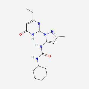 molecular formula C17H24N6O2 B2404908 1-cyclohexyl-3-(1-(4-ethyl-6-oxo-1,6-dihydropyrimidin-2-yl)-3-methyl-1H-pyrazol-5-yl)urea CAS No. 1170809-03-6