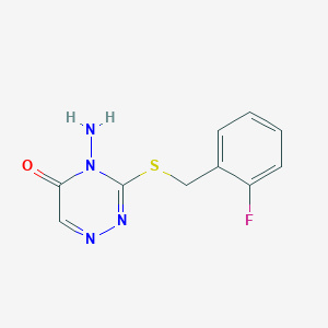 molecular formula C10H9FN4OS B2404921 4-amino-3-((2-fluorobenzyl)thio)-1,2,4-triazin-5(4H)-one CAS No. 773151-40-9