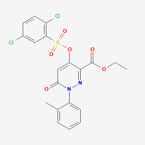 molecular formula C20H16Cl2N2O6S B2404970 Ethyl 4-(((2,5-dichlorophenyl)sulfonyl)oxy)-6-oxo-1-(o-tolyl)-1,6-dihydropyridazine-3-carboxylate CAS No. 899959-45-6