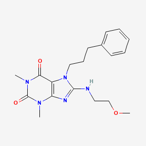 molecular formula C19H25N5O3 B2404996 8-((2-méthoxyéthyl)amino)-1,3-diméthyl-7-(3-phénylpropyl)-1H-purine-2,6(3H,7H)-dione CAS No. 797775-47-4