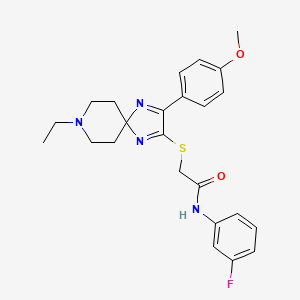 2-((8-ethyl-3-(4-methoxyphenyl)-1,4,8-triazaspiro[4.5]deca-1,3-dien-2-yl)thio)-N-(3-fluorophenyl)acetamide