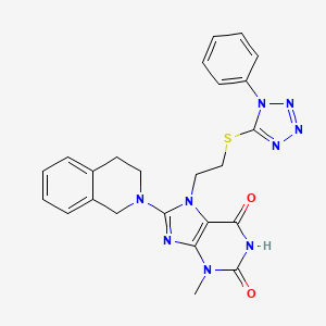 molecular formula C24H23N9O2S B2405006 8-(3,4-dihydro-1H-isoquinolin-2-yl)-3-methyl-7-[2-(1-phenyltetrazol-5-yl)sulfanylethyl]purine-2,6-dione CAS No. 673441-21-9