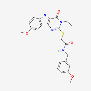 molecular formula C24H26N4O4S B2405007 2-({3-エチル-8-メトキシ-5-メチル-4-オキソ-3H,4H,5H-ピリミド[5,4-b]インドール-2-イル}スルファニル)-N-[(3-メトキシフェニル)メチル]アセトアミド CAS No. 1112301-29-7