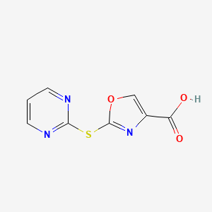molecular formula C8H5N3O3S B2405012 2-(Pyrimidin-2-ylsulfanyl)-1,3-oxazole-4-carboxylic acid CAS No. 1566207-10-0