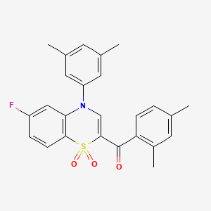 molecular formula C25H22FNO3S B2405015 (2,4-dimethylphenyl)[4-(3,5-dimethylphenyl)-6-fluoro-1,1-dioxido-4H-1,4-benzothiazin-2-yl]methanone CAS No. 1114651-47-6