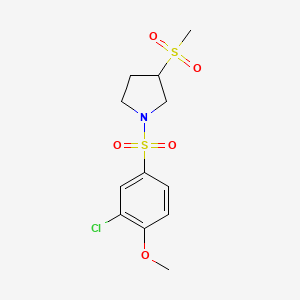 molecular formula C12H16ClNO5S2 B2405040 1-((3-Chloro-4-methoxyphenyl)sulfonyl)-3-(methylsulfonyl)pyrrolidine CAS No. 1448130-68-4