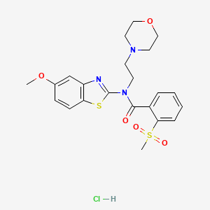 molecular formula C22H26ClN3O5S2 B2405058 盐酸N-(5-甲氧基苯并[d]噻唑-2-基)-2-(甲磺酰基)-N-(2-吗啉乙基)苯甲酰胺 CAS No. 1215457-12-7