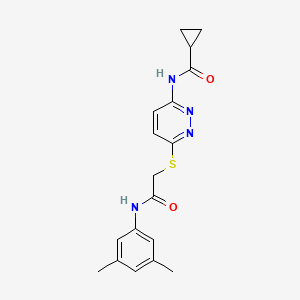 molecular formula C18H20N4O2S B2405065 N-(6-((2-((3,5-二甲苯基)氨基)-2-氧代乙基)硫代)吡啶并嘧啶-3-基)环丙烷甲酰胺 CAS No. 1021075-59-1