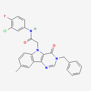 molecular formula C26H20ClFN4O2 B2405078 2-(3-benzyl-8-methyl-4-oxo-3H-pyrimido[5,4-b]indol-5(4H)-yl)-N-(3-chloro-4-fluorophenyl)acetamide CAS No. 1189711-25-8