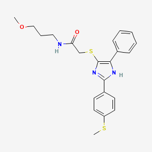 molecular formula C22H25N3O2S2 B2405081 N-(3-methoxypropyl)-2-((2-(4-(methylthio)phenyl)-5-phenyl-1H-imidazol-4-yl)thio)acetamide CAS No. 901240-91-3