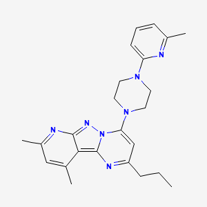 molecular formula C24H29N7 B2405082 11,13-Dimethyl-6-[4-(6-methylpyridin-2-yl)piperazin-1-yl]-4-propyl-3,7,8,10-tetraazatricyclo[7.4.0.0^{2,7}]trideca-1,3,5,8,10,12-hexaene CAS No. 879581-04-1