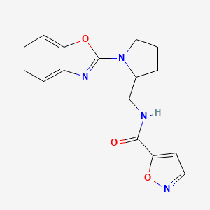 molecular formula C16H16N4O3 B2405087 N-((1-(benzo[d]oxazol-2-yl)pyrrolidin-2-yl)methyl)isoxazole-5-carboxamide CAS No. 1795477-15-4