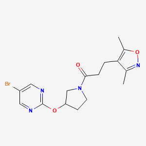 molecular formula C16H19BrN4O3 B2405099 1-{3-[(5-Bromopyrimidin-2-yl)oxy]pyrrolidin-1-yl}-3-(3,5-dimethyl-1,2-oxazol-4-yl)propan-1-one CAS No. 2097894-28-3