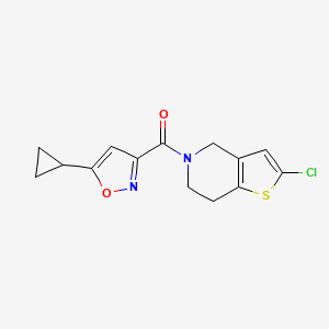 molecular formula C14H13ClN2O2S B2405101 (2-Chloro-6,7-dihydro-4H-thieno[3,2-c]pyridin-5-yl)-(5-cyclopropyl-1,2-oxazol-3-yl)methanone CAS No. 2415456-32-3