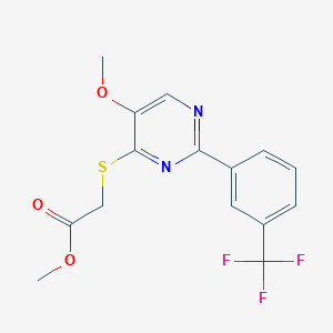 molecular formula C15H13F3N2O3S B2405103 2-({5-甲氧基-2-[3-(三氟甲基)苯基]-4-嘧啶基}硫代)乙酸甲酯 CAS No. 861209-10-1