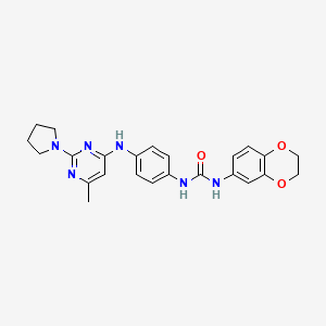 molecular formula C24H26N6O3 B2405127 1-(2,3-Dihydrobenzo[b][1,4]dioxin-6-yl)-3-(4-((6-methyl-2-(pyrrolidin-1-yl)pyrimidin-4-yl)amino)phenyl)urea CAS No. 1251684-22-6