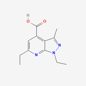 molecular formula C12H15N3O2 B2405157 1,6-ジエチル-3-メチルピラゾロ[3,4-b]ピリジン-4-カルボン酸 CAS No. 2309468-51-5