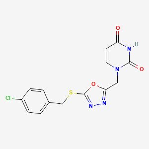 molecular formula C14H11ClN4O3S B2405162 1-((5-((4-chlorobenzyl)thio)-1,3,4-oxadiazol-2-yl)methyl)pyrimidine-2,4(1H,3H)-dione CAS No. 1091391-81-9
