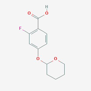 molecular formula C12H13FO4 B2405165 2-氟-4-(氧杂环-2-基氧基)苯甲酸 CAS No. 2139971-88-1