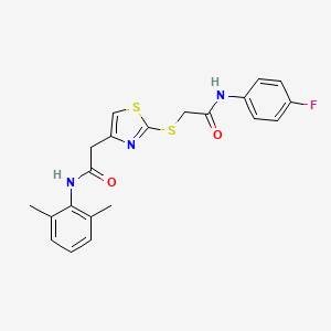 molecular formula C21H20FN3O2S2 B2405181 N-(2,6-dimethylphenyl)-2-(2-((2-((4-fluorophenyl)amino)-2-oxoethyl)thio)thiazol-4-yl)acetamide CAS No. 941921-77-3