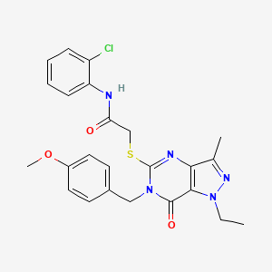molecular formula C24H24ClN5O3S B2405183 N-(2-氯苯基)-2-({1-乙基-6-[(4-甲氧苯基)甲基]-3-甲基-7-氧代-1H,6H,7H-吡唑并[4,3-d]嘧啶-5-基}硫代)乙酰胺 CAS No. 1358282-35-5